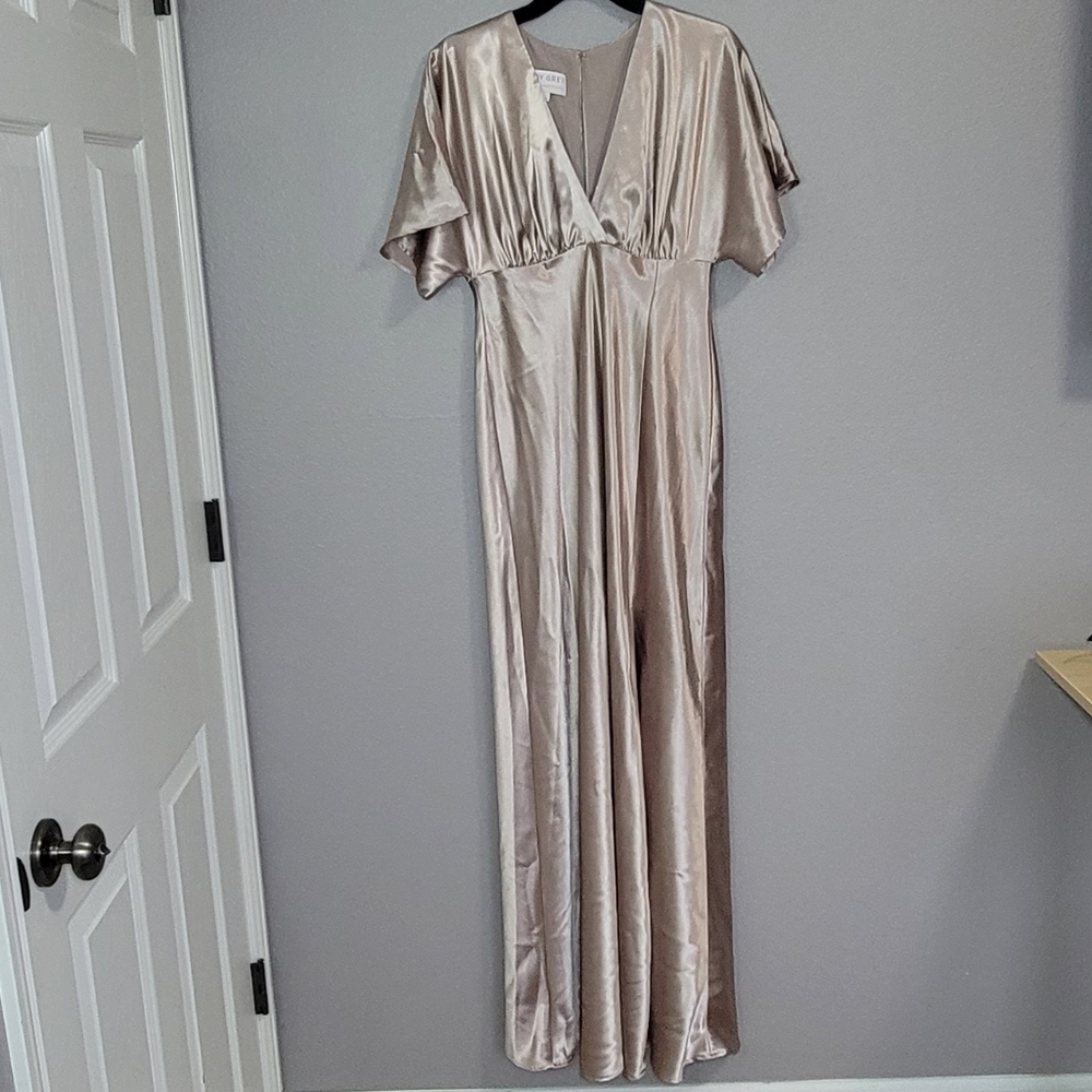 BIRDY GREYJESSE DRESS SHINY SATIN TAUPE DRESS/ SIZE  M.